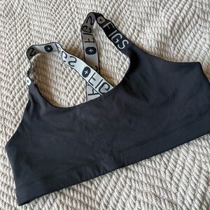 Figs Women's Charcoal Sports Bra with Logo Straps